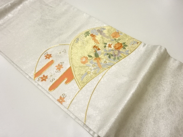 JAPANESE NAGOYA OBI / EMBROIDERY / FLOWER & BIRD